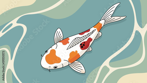 Colorful koi fish swimming in calm water vector illustration