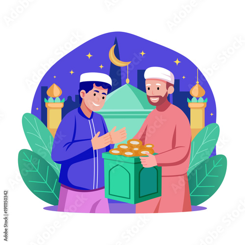Flat illustration showing a character donating money