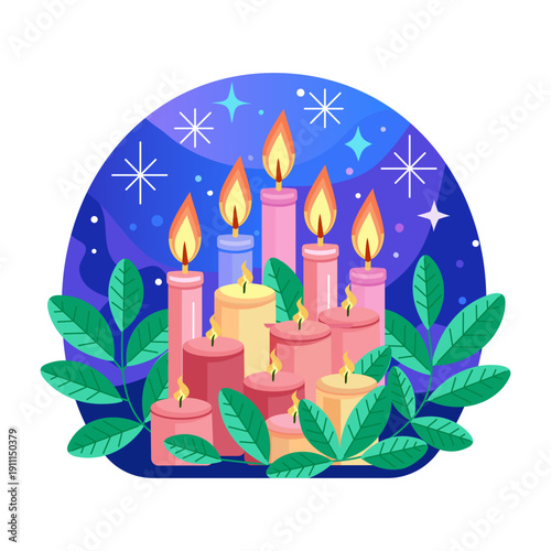 A flat style illustration showing candles
