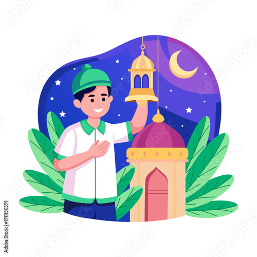 A flat style illustration showing a person ringing bell