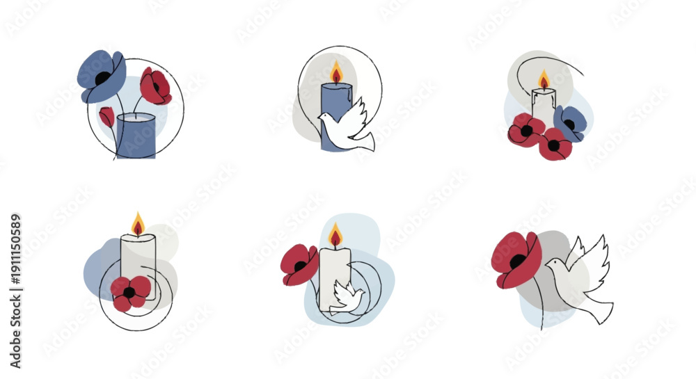 Fototapeta premium Remembrance symbols candles poppies doves memorial 1