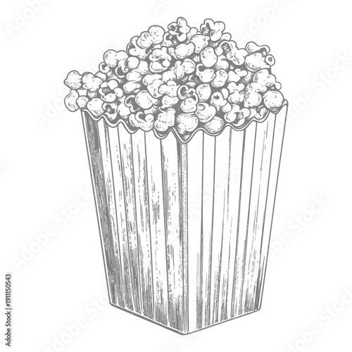 A drawn image of a popcorn bucket filled to the brim