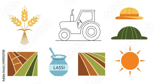 Wheat tractor hat lassi sun farm fields 1