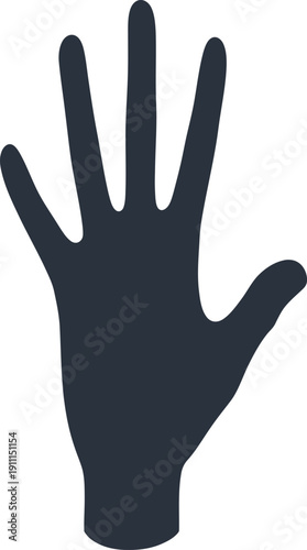 A black hand with five fingers raised and thumb apart on a light gray background
