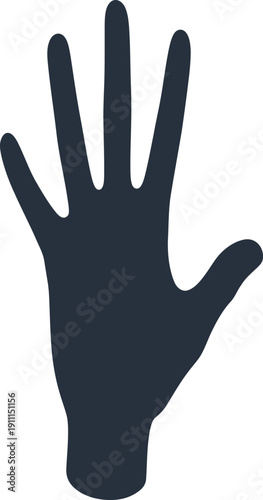 A black glove with five fingers raised