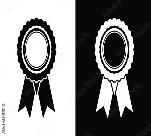 Black and white rosette ribbons on contrasting backgrounds