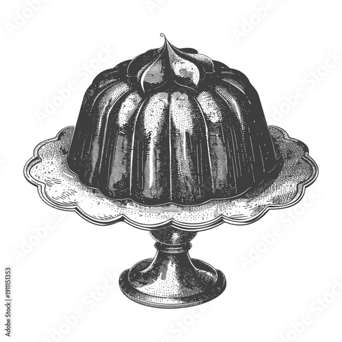 A classic fluted cake topped with cream on a pedestal plate