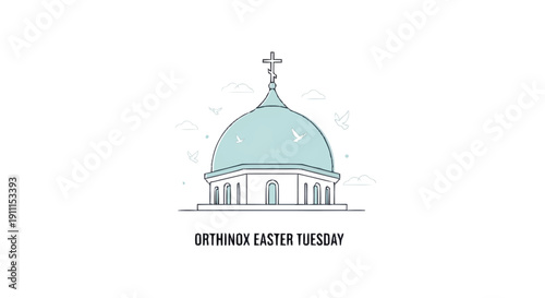 Orthodox church building with blue dome and cross architecture