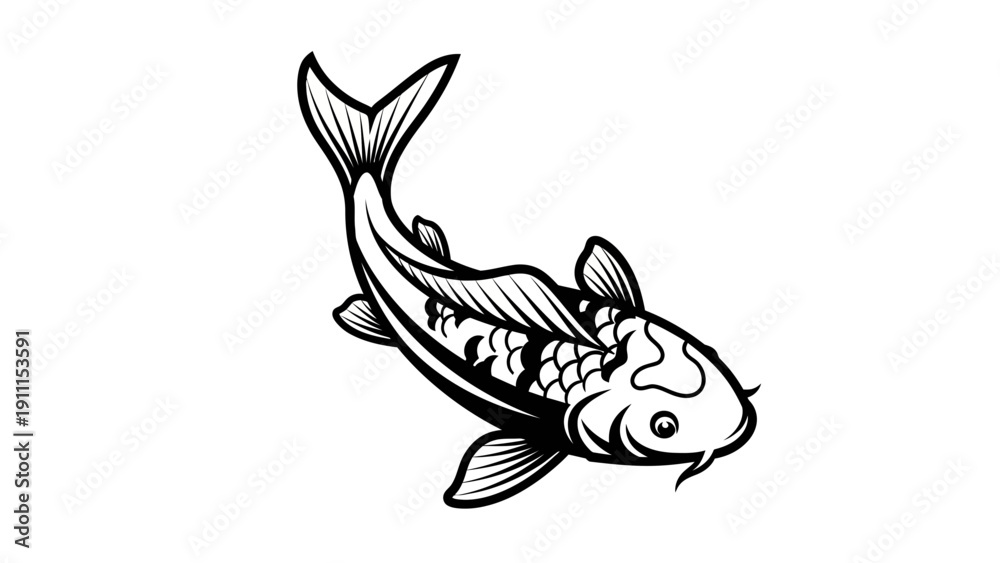 Obraz premium Elegant black and white koi fish illustration on isolated white background