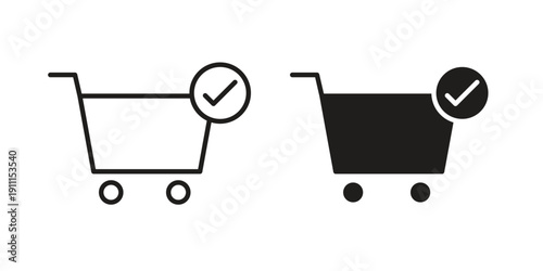 Shopping cart and check mark icon. Vector Isolated Illustration for web design.