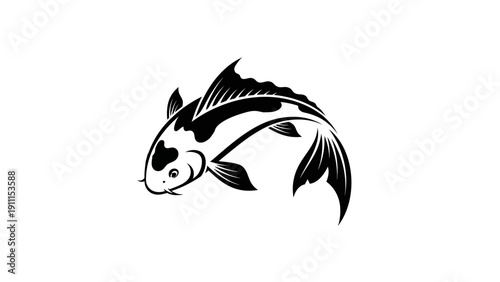 Elegant black and white koi fish illustration on clean white background