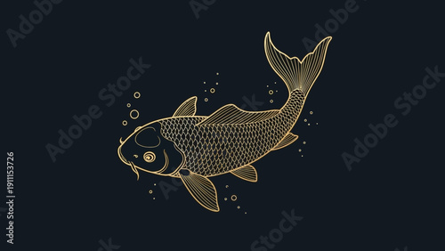 Elegant golden koi carp illustration against a dark background decorative artwork