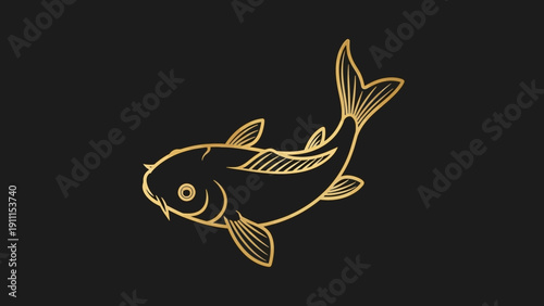 Elegant golden koi fish illustration on black background design element