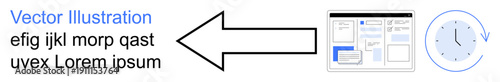 Time management, productivity, workflow, digital planning, process optimization, business efficiency. Arrow leading to web layout and clock graphic. Time management and productivity concept