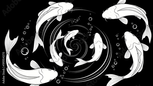 Elegant vector illustration of koi fish swimming in circular pattern