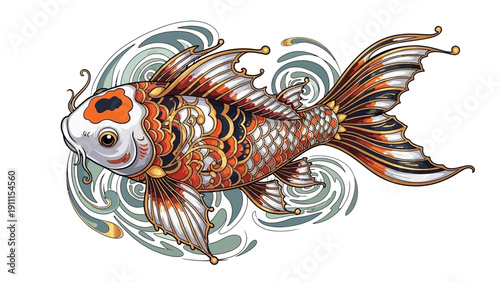 Koi fish illustration artistic depiction of a colorful carp in flowing water