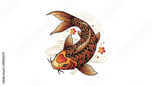 Koi fish illustration artistic depiction of an oriental carp with floral elements