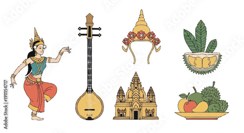 Traditional Khmer dancer instrument temple fruit durian headdress