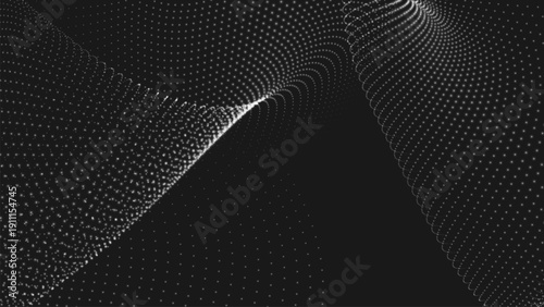 Futuristic Dotted Wave. Particle Wave. Vector Illustration. Abstract background with a dynamic wave on a dark background.