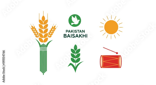 Pakistan Baisakhi festival symbols with wheat sun drum 1