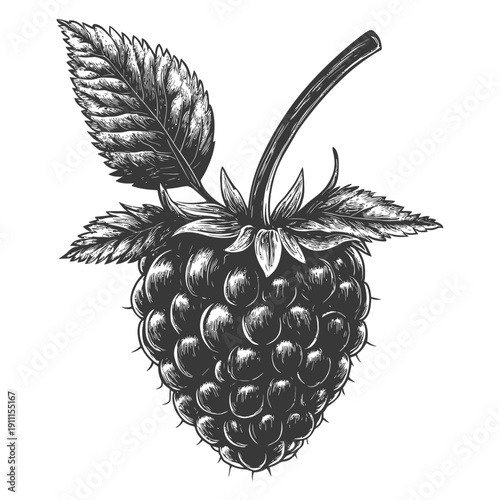 A detailed hand drawn illustration of a ripe berry plant