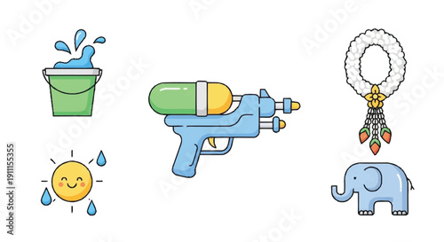 Cartoon summer water gun bucket elephant dreamcatcher sun 1