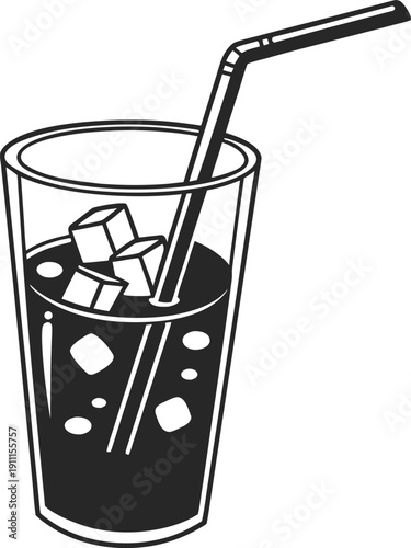 A minimalist style of a tall glass with ice cubes and a straw vector illustration EPS PNG file