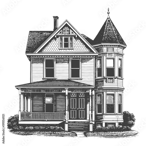 A Detailed Architectural Illustration Depicting a Victorian Style Home