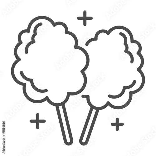 Minimalist outline illustration of sweet cotton candy floss on sticks for carnival and fair events