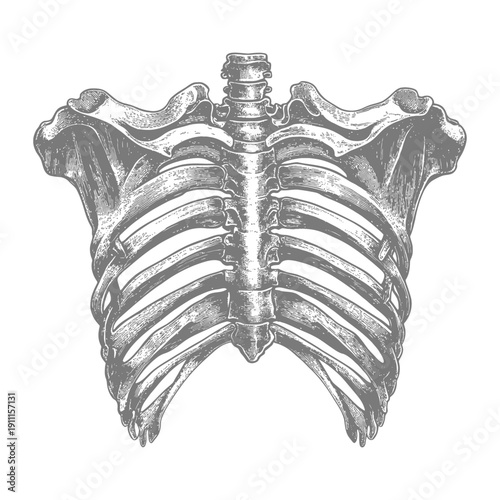 A detailed illustration depicting the human ribcage and shoulder structure