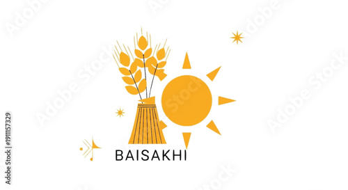 Baisakhi celebration symbol with wheat and sun harvest 1