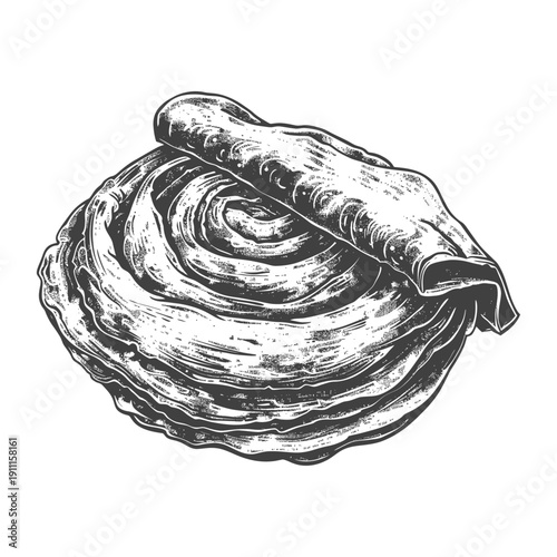 A hand drawn image depicting layers of flatbread and roti