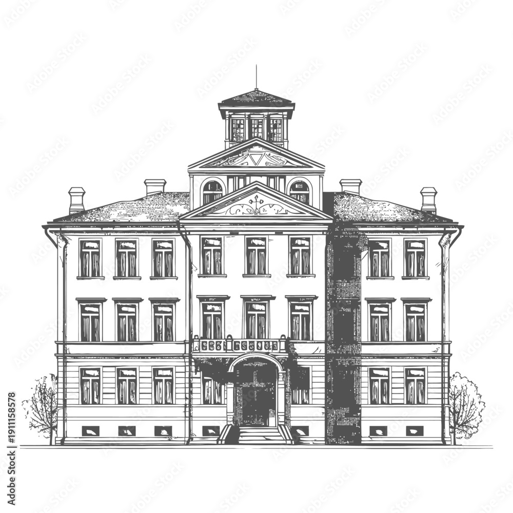 Obraz premium An elegant vintage style illustration depicts a stately building facade