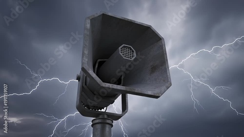 Siren Horn Against Stormy Lightning Sky