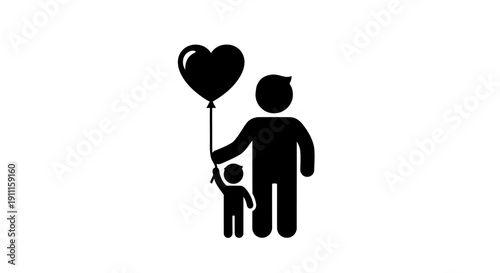 A man holds a child with a heart shaped balloon.