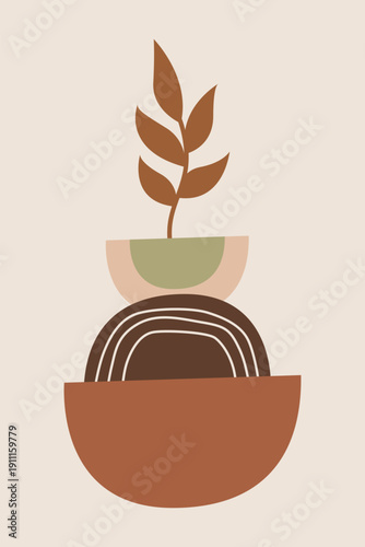Abstract Botanical Wall Art with Modern Boho Shapes
