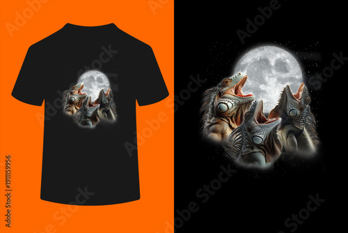 3 Iguanas Howling At The Moon Funny Iguana Hunter Pet Lizard T-Shirt
