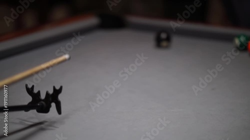 Billiards Player Using Mechanical Bridge – Close Up Pool Shot