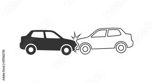 Car accident illustration collision icon in black and white design