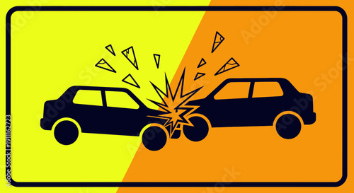 Car accident illustration collision icon on yellow and orange background