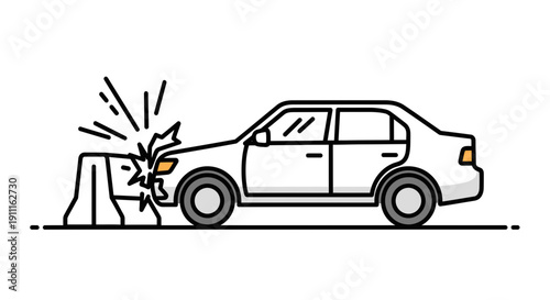 Car accident illustration collision of a sedan with a road barrier