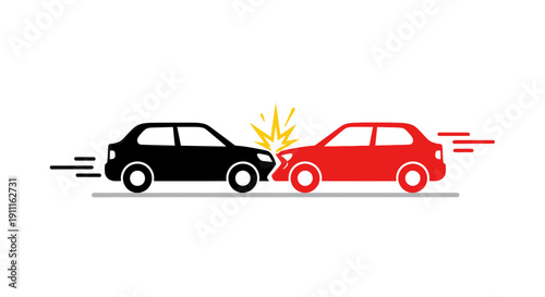 Car accident illustration collision between red and black vehicles
