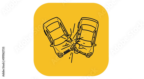 Car accident illustration collision icon on yellow background