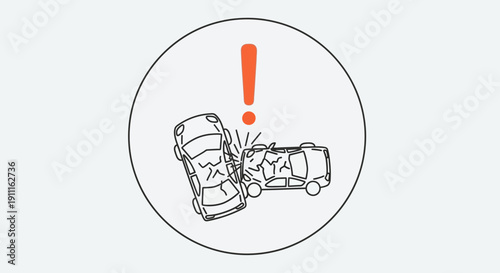 Car accident illustration collision icon with warning symbol and vehicle damage
