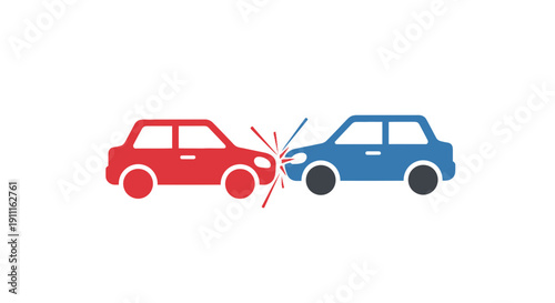 Car accident illustration collision of red and blue vehicles with impact