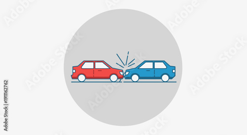 Car accident illustration collision of red and blue vehicles in vector style