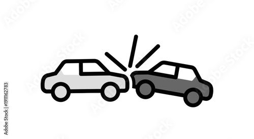 Car accident illustration collision of two vehicles isolated on white