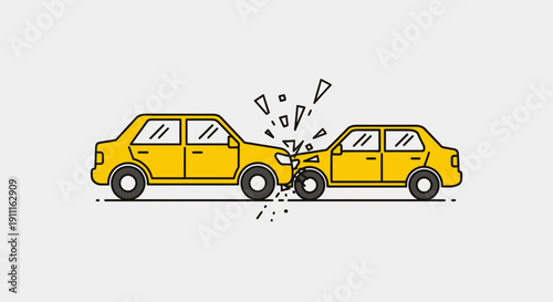 Car accident illustration collision of yellow vehicles minimalist design