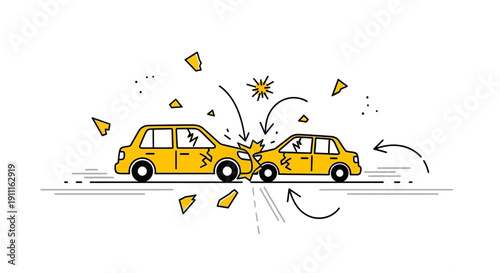 Car accident illustration collision of yellow vehicles vector graphic