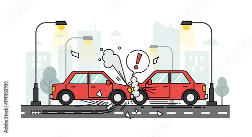 Car accident illustration collision on road with street lights